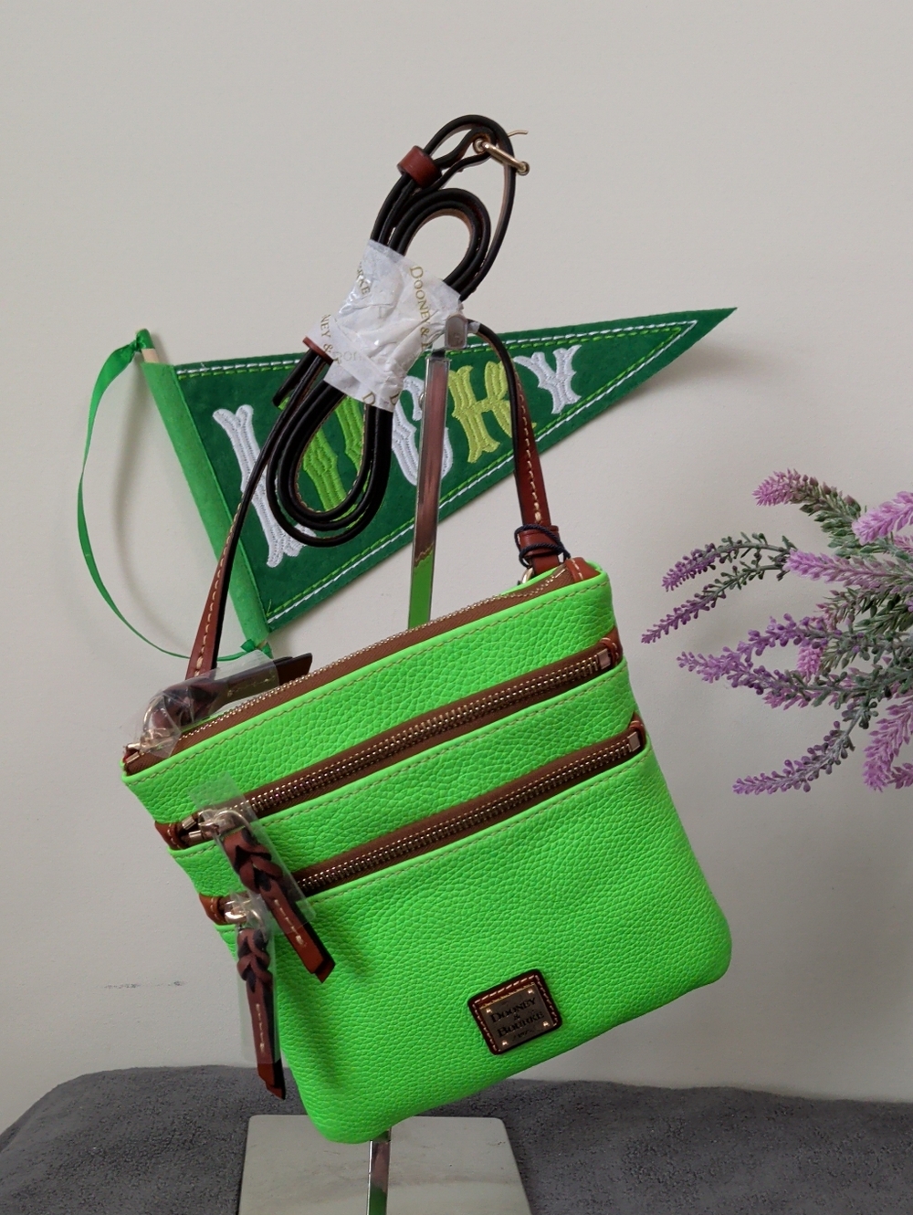 NWT Dooney And Bourke Neon Green Triple Zip Crossbody